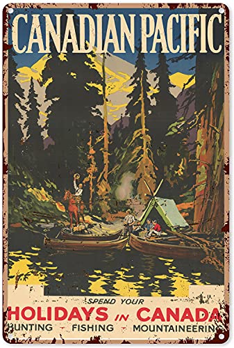 Angelschild Vintage Kanada Camping Angeln Jagd Metallschild Dekor Blechschild Aluminiumschild Wandkunst Metallposter für Männerhöhle Zuhause Party Outdoor Garage 40,6 x 30,5 cm von Eeypy