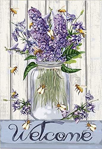 Eeypy Biene und Blume Dekoration Willkommen Frühling Sommer Blechschild 20,3 x 30,5 cm Poster Blechschild Metallschild Blechschild von Eeypy