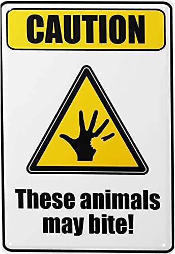 Eeypy Blechschild Warnschild Caution These Animals Could Bite Bitten Hand Comic Cartoon Blechschilder Vintage Lustig 20,3 x 30,5 cm von Eeypy