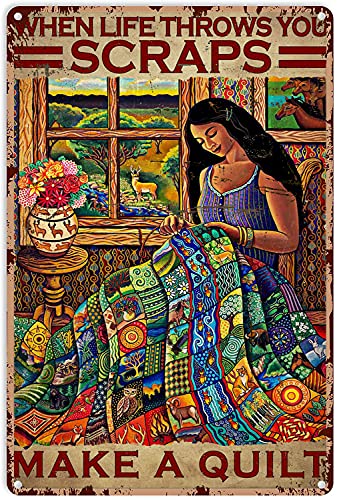 Eeypy Eule Blechschilder Sewing Girl When Life Throws You Scraps Make A Quilt Pferd Hirsch Blume Eule Bär Metallschild Dekor Blechschild Aluminiumschild Wandkunst Metallposter für Zuhause, Café von Eeypy