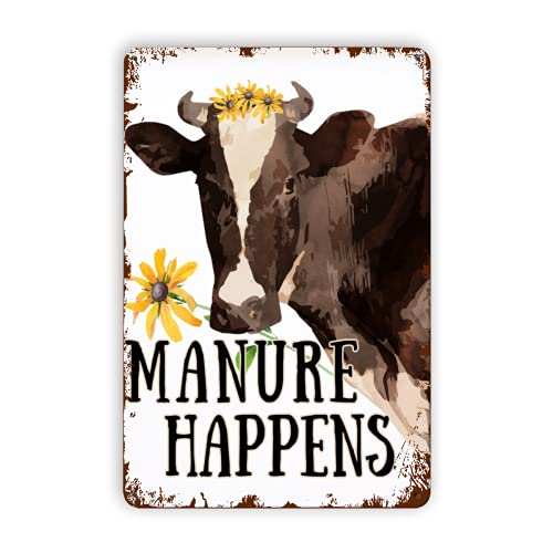 Eeypy Kuhmist passiert lustige Kuh Wandkunst Kuh mit Blumen Kunst Snarky Cow Mist Happens Retro Blechschild Metallplatte von Eeypy