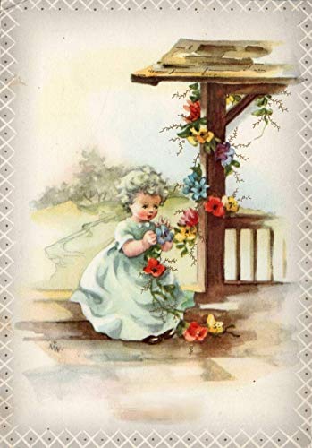 Eeypy Metallschild Kunst Blechschild Kleines Mädchen mit Blume Sommerhaus Feld Wandkunst Poster Metallplaketten von Eeypy