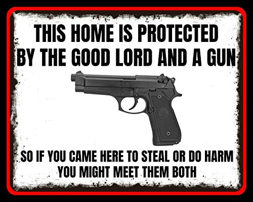 Eeypy Metallschild mit Aufschrift "Home is Protected by a Gun Trespass", Sicherheitswarnung, Blechschild für Veranda, 20,3 x 30,5 cm von Eeypy