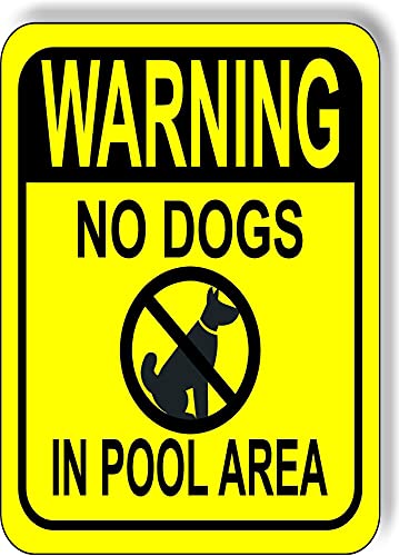 Eeypy Metallschild mit Aufschrift "Warning No Dogs in Pool Area", gelbes gekreuztes Metallschild, Blechschilder für Männerhöhle, 20,3 x 30,5 cm von Eeypy