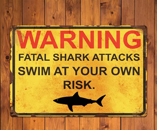 Eeypy Metallschild mit Aufschrift "Warning Shark Attacks" für Garage, 20,3 x 30,5 cm von Eeypy