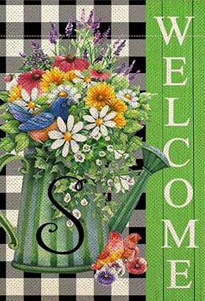 Eeypy Plaid-Blechschild mit Aufschrift "Welcome Buffalo Plaid Spring Garden Welcome Garden" Gießkanne Garten Retro Blechschild Metallplatte Wandkunst 20,3 x 30,5 cm von Eeypy