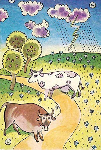 Eeypy Poster Blechschild Metall Junge Vorbereitet Zeichnung Sommertag Kühe Blumen Metall Blechschild Poster Wandschild von Eeypy