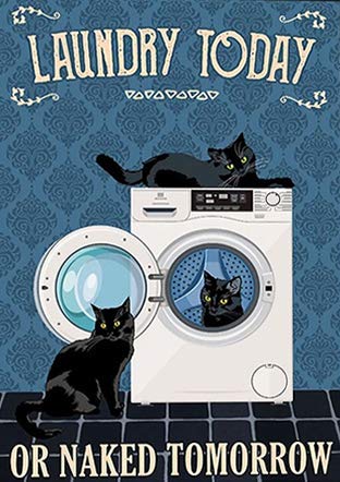 Eeypy Today Or Tomorrow Laundry Room Poster Wanddeko Schwarze Katze Vintage Vintage Blechschild Vintage Retro Stil Retro Vintage Metall von Eeypy