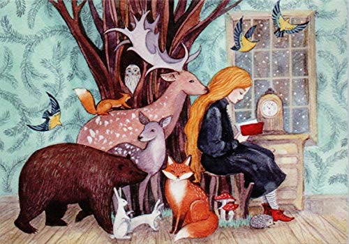 Eeypy Vintage Retro Metallschild Little Girl Read Book Tale Wald Tier Fuchs Bär Hirsch Vögel Metallschild Kunst Blech von Eeypy