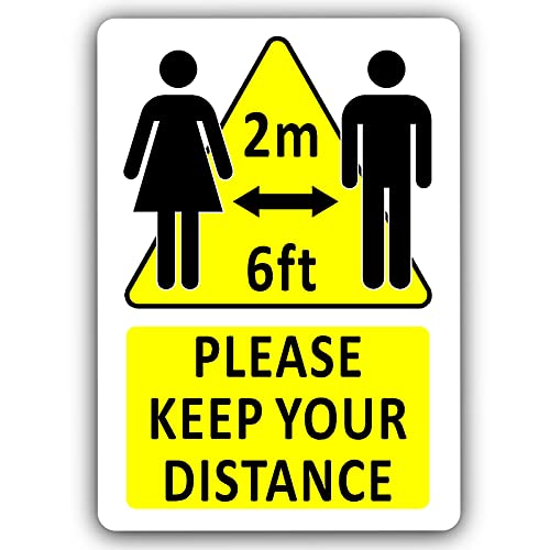 Eeypy Warnschild "Please Keep Your Distance 2 m 1.8 m Sign Social Distancing" Aluminium Metall Büro Geschäft Lager Schule Café Restaurant Pub Hotel Blechschilder für Badezimmer 20,3 x 30,5 cm von Eeypy
