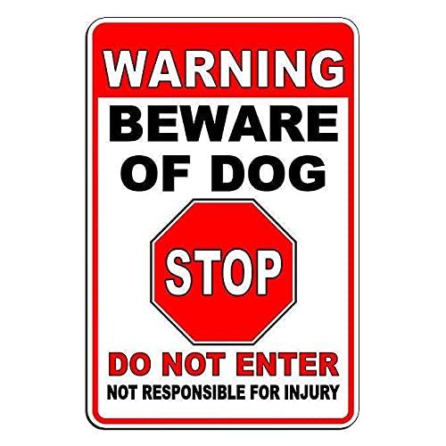 Warnschild "Beware of Dog Warning Stop Do Not Enter Caution", lustiges Blechschild, 20,3 x 30,5 cm von Eeypy