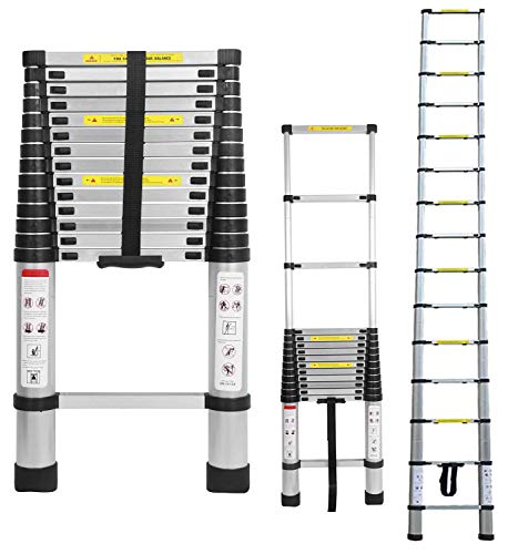 4.4M Alu Teleskopleiter, Ausziehbare Leiter, Klappleiter Stehleiter Rutschfester, Ausziehleiter Mehrzweckleiter, Haushaltsleiter 150 kg Belastbarkeit Mit EN131 Zertifiziert von Efan