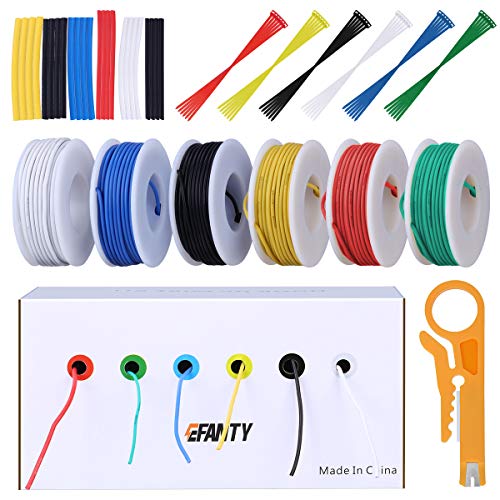 22 AWG 0.32mm² Silikon Elektrischer Draht Kabel Kit, Efanty Litze Kupferdraht Leitungen Draht Verzinntes Flexibler Litzenkabel PVC Kabel für Elektronik, 6 Farbe Spule 600V 2.4A 6 x 10 Meter von Efanty