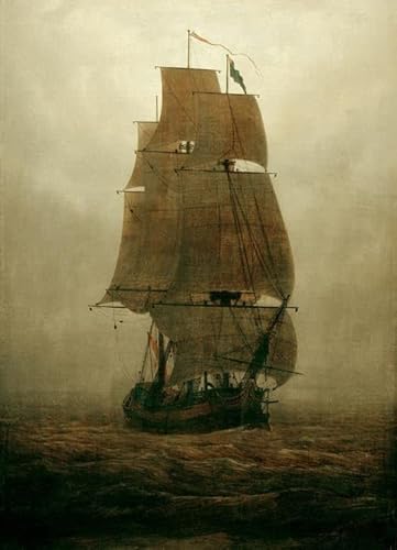 EfeMir Bild auf Leinwand Berühmte Leinwand drucken Berühmte Gemälde Segelschiff im nebel von caspar david friedrich für Wohnzimmerdekoration 60x90cm von EfeMir