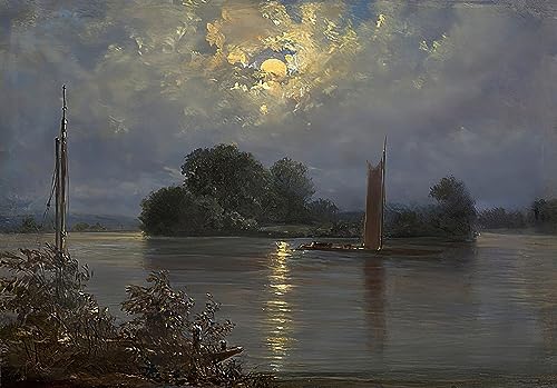 EfeMir Leinwanddrucke Malerei Drucken Ölgemälde Bekannt Vollmond bei Pillnitz von Carl Gustav Carus für Wanddekoration 60x90cm von EfeMir