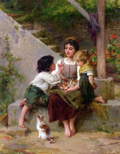 EfeMir bild auf leinwand Berühmte Leinwand drucken Berühmte Gemälde Spielen mit den Kätzchen Emile Munier für Wohnzimmerdekoration 60x90cm von EfeMir