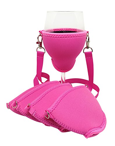 Eff Em Concept WineHolder XL - Weinglas-Halter für den Hals, Weinglashalterung inkl. Halstrageband (Pink 5er Set) von Eff Em Concept