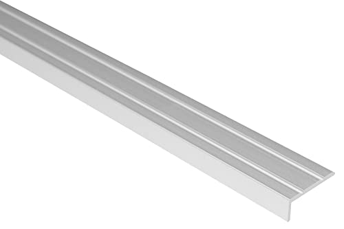 Effector Selbstklebend Treppenkantenprofil, 180 cm, 25x10 mm, Silber, Aluminium Bodenübergangsprofil, Übergangsleiste, Treppenschutzprofil, Treppenkantenschutz Aluwinkel Geklebt von Effector