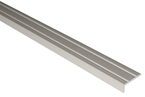 Effector Selbstklebend Treppenkantenprofil, 90 cm, 25x10 mm, INOX Edelstahlfarben, Aluminium Bodenübergangsprofil, Übergangsleiste, Treppenschutzprofil, Treppenkantenschutz Aluwinkel Geklebt von Effector