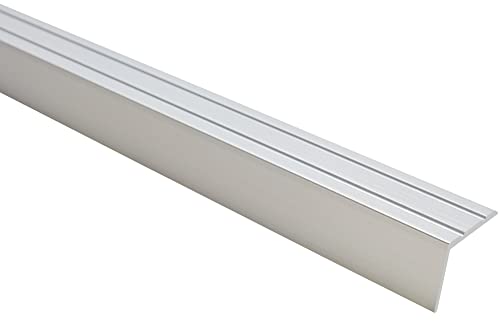 Effector Selbstklebend Treppenkantenprofil, 90 cm, 25x20 mm, Silber, Aluminium Bodenübergangsprofil, Übergangsleiste, Treppenschutzprofil, Treppenkantenschutz Aluwinkel Geklebt von Effector