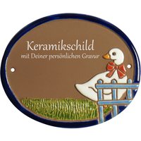 Keramikschild 14, 5 X 12 cm - Gans Vor Zaun von EffektGravur