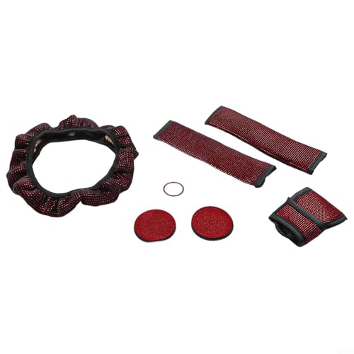 7-teiliges Strass-Autoinnen-Set, Lenkradbezug, Sicherheitsgurtbezüge, Untersetzer und Schalthebelabdeckung (rot) von EffiFish