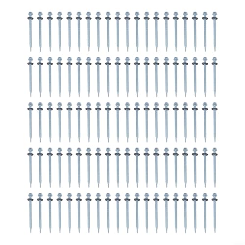 EffiFish 100 Stück verzinkte selbstbohrende Dachschrauben 6,3 mm Sechskantkopf, mit EPDM-Unterlegscheibe für Trapez- und Wellbleche (6,3 x 100 mm) von EffiFish
