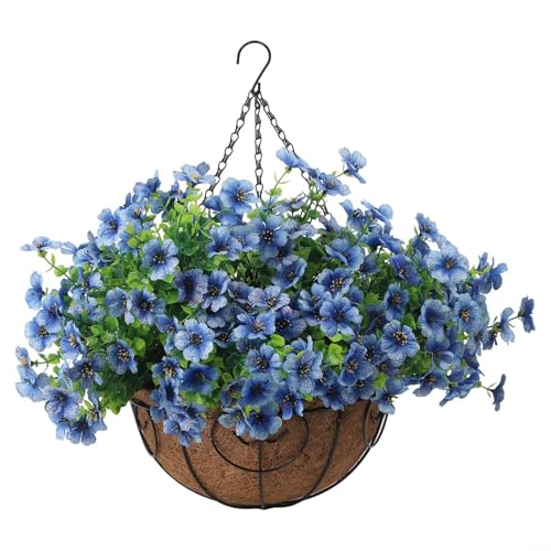 EffiFish 25,4 cm DIY-Hängekorb-Set, mit künstlichen violetten Blumen, Metallkettenkorb, Kokosnussschalen-Auskleidung für drinnen und draußen, Heim-Hochzeitsdekoration (C) von EffiFish