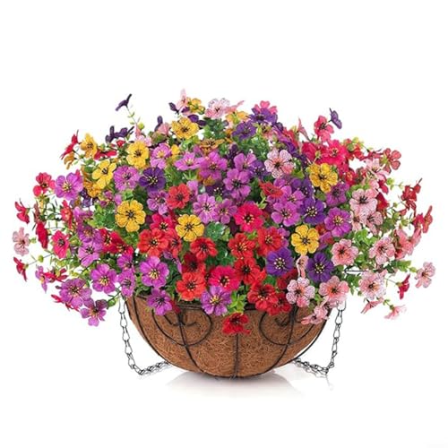 EffiFish 25,4 cm DIY-Hängekorb-Set, mit künstlichen violetten Blumen, Metallkettenkorb, Kokosnussschalen-Auskleidung für drinnen und draußen, Zuhause, Hochzeitsdekoration (B) von EffiFish