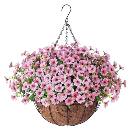 EffiFish 25,4 cm DIY-Hängekorb-Set, mit künstlichen violetten Blumen, Metallkettenkorb, Kokosnussschalen-Einsatz für drinnen und draußen, Hochzeitsdekoration (G) von EffiFish