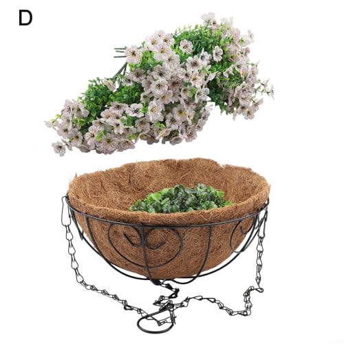 EffiFish 25,4 cm DIY-Hängekorb-Set, mit künstlichen violetten Blumen, Metallkettenkorb, Kokosnussschalen-Einsatz für drinnen und draußen, Zuhause, Hochzeitsdekoration (D) von EffiFish