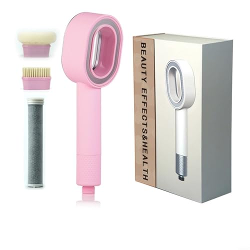 EffiFish 3-in-1 Handbrause mit Filter, Holzkohle, Hochdruck-Badezimmersprüher-Set mit Schwammbürste, austauschbarer Filter (Rosa) von EffiFish