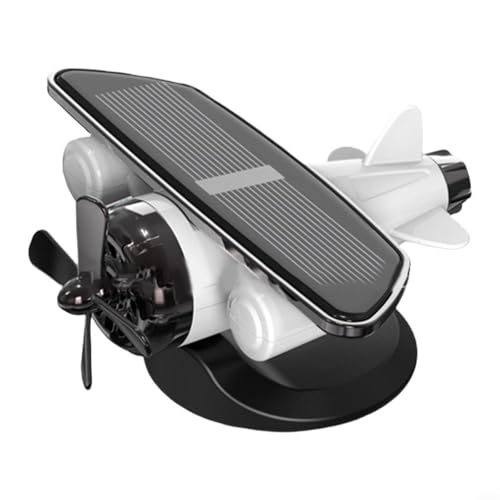 EffiFish 360° solarbetriebene rotierende Flugzeug-Armaturenbrett-Dekoration, Auto-Innenzubehör, Neuheit Büro-Schreibtisch-Ornament (weiß) von EffiFish