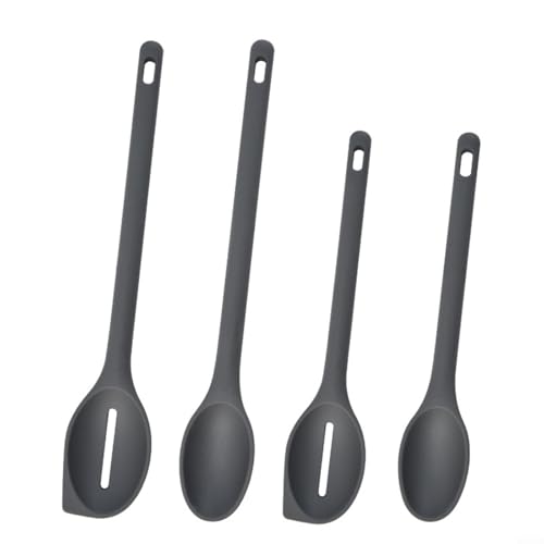 EffiFish 4-teiliges Silikon-Löffel-Set, Servierlöffel mit langem Griff, hitzebeständig, Küchenutensilien zum Kochen, Mischen (grau) von EffiFish