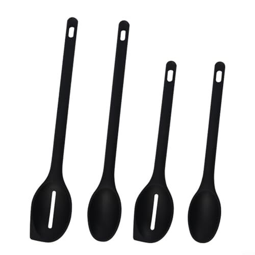 EffiFish 4-teiliges Silikon-Löffel-Set, langer Griff, Servierlöffel, hitzebeständig, Küchenutensilien zum Kochen, Mischen (schwarz) von EffiFish