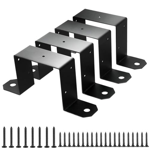 EffiFish 4 x 4 Metallpfostenhalterungen, schwarz, Karbonstahl, U-Form, Zaunstütze, Verbindungsstück mit Befestigungsschrauben für Garten, Außenzaun (4 Stück) von EffiFish