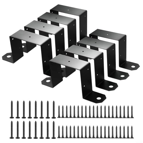 EffiFish 4 x 4 Metallpfostenhalterungen, schwarz, Karbonstahl, U-Form, Zaunstütze, Verbindungsstück mit Befestigungsschrauben für Garten, Außenzaun (8 Stück) von EffiFish