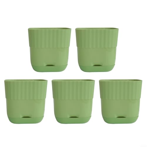 EffiFish 5 quadratische Blumentöpfe, mit Drainagelöchern für Zimmerpflanzen, effektives Drainagesystem, Blumentopf, lange Lebensdauer (grün) von EffiFish