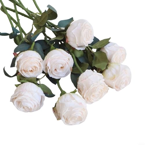 EffiFish 8 künstliche Seidenrosen, Blumenstrauß mit getrockneten Rosen im Vintage-Look, Farbverlauf, Blumenarrangement für Hochzeit, Heimdekoration (weiß) von EffiFish
