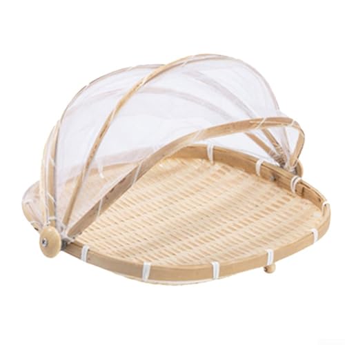 EffiFish Aufbewahrungskorb aus natürlichem Material mit Netzabdeckung für Obst und Brot, handgewebtes Tablett für Küchenorganisation oder Picknick-Einsatz im Freien (M) von EffiFish