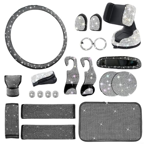 EffiFish Auto-Innendekorationsset, 21-teiliges Lenkradbezug, Handyhalterung, Diamant-Untersetzer, Sicherheitsgurt-Abdeckungen, Bling Kit (weiß) von EffiFish