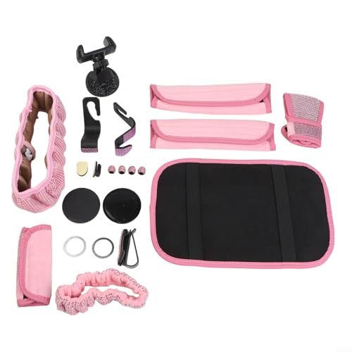 EffiFish Auto-Innendekorationsset, 21-teiliges Lenkradbezug, Handyhalterung, Diamant-Untersetzer, Sicherheitsgurt-Bezüge, glitzerndes Kit (Rosa) von EffiFish