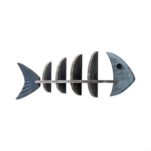 EffiFish Coastal Blue Fishbone Holz Schweberegal mit Vintage-Fischgräten-Design, für Wohnzimmer, Schlafzimmer oder Strand Heimdekoration (A) von EffiFish