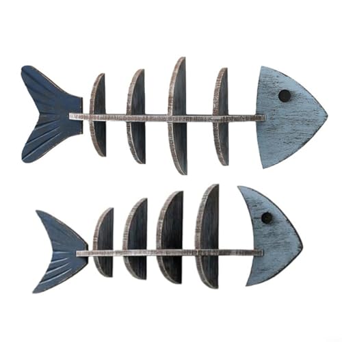 EffiFish Coastal Blue Fishbone Holz Schweberegal mit Vintage-Fischgräten-Design, für Wohnzimmer, Schlafzimmer oder Strand Heimdekoration (B) von EffiFish
