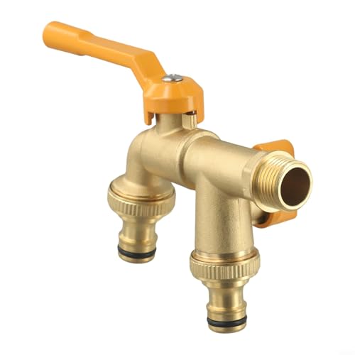 EffiFish Gartenschlauch-Verteiler, Doppelhähne, Messing, IBC-Tankadapter mit zwei Ausgängen für Bewässerungssystem, 2-Wege-Gewindeanschluss (1/2 x 3/4 x 3/4) von EffiFish