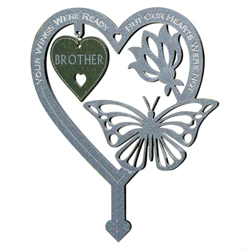 EffiFish Gedenkstätte in Herzform, mit Schmetterlings-Blumen, Familienmitglieder, Gedenken an Gartenschilder, Rasen-Bodeneinsatz (Brüder) von EffiFish