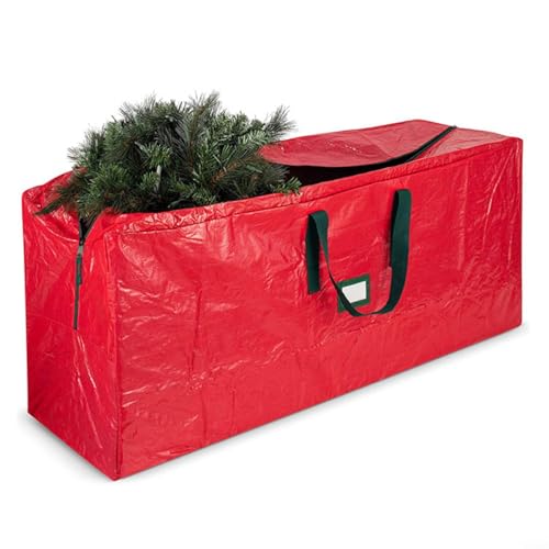 EffiFish Große Aufbewahrungstasche für künstliche Bäume mit Griff, strapazierfähiges, gewebtes Polyethylen, Organizer mit Reißverschluss, Rot / Grün, 106 x 25 x 25 cm (rot) von EffiFish
