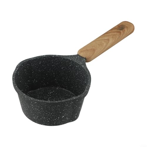 EffiFish Heißer Öltopf aus Aluminiumguss mit eingebautem Buchenholzgriff und integriertem Auslauf zum Erhitzen von Milch, Brateiern, Kochen (schwarz) von EffiFish