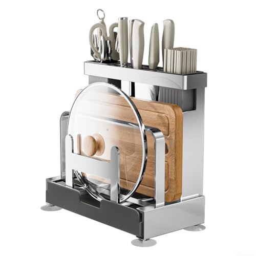 EffiFish Küchenregal aus Edelstahl, mit rutschfester Matte und abnehmbarer Ablaufschale für die Organisation von Besteck auf der Arbeitsplatte (weißer Karbonstahl) von EffiFish