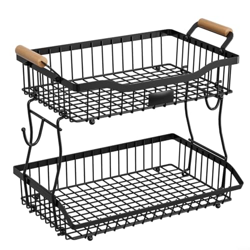 EffiFish Obstkorb aus Metall, 2 Etagen, mit Bananenhaken, Küchen-Arbeitsplatten-Organizer, Gemüse-Aufbewahrungsregal, Schwarz / Weiß EffiFish Obstkorb aus Metall, 2 Etagen, mit Bananenhaken, Küchen-Arbeitsplatten-Organizer, Gemüse-Aufbewahrungsregal, Schwarz / Weiß von EffiFish
